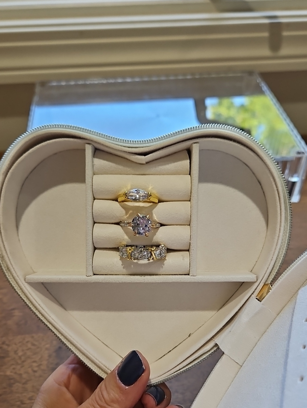 Gold-Tone CZ -3 Ring Set SIZE 7 - Women's Heart Jewelry Box